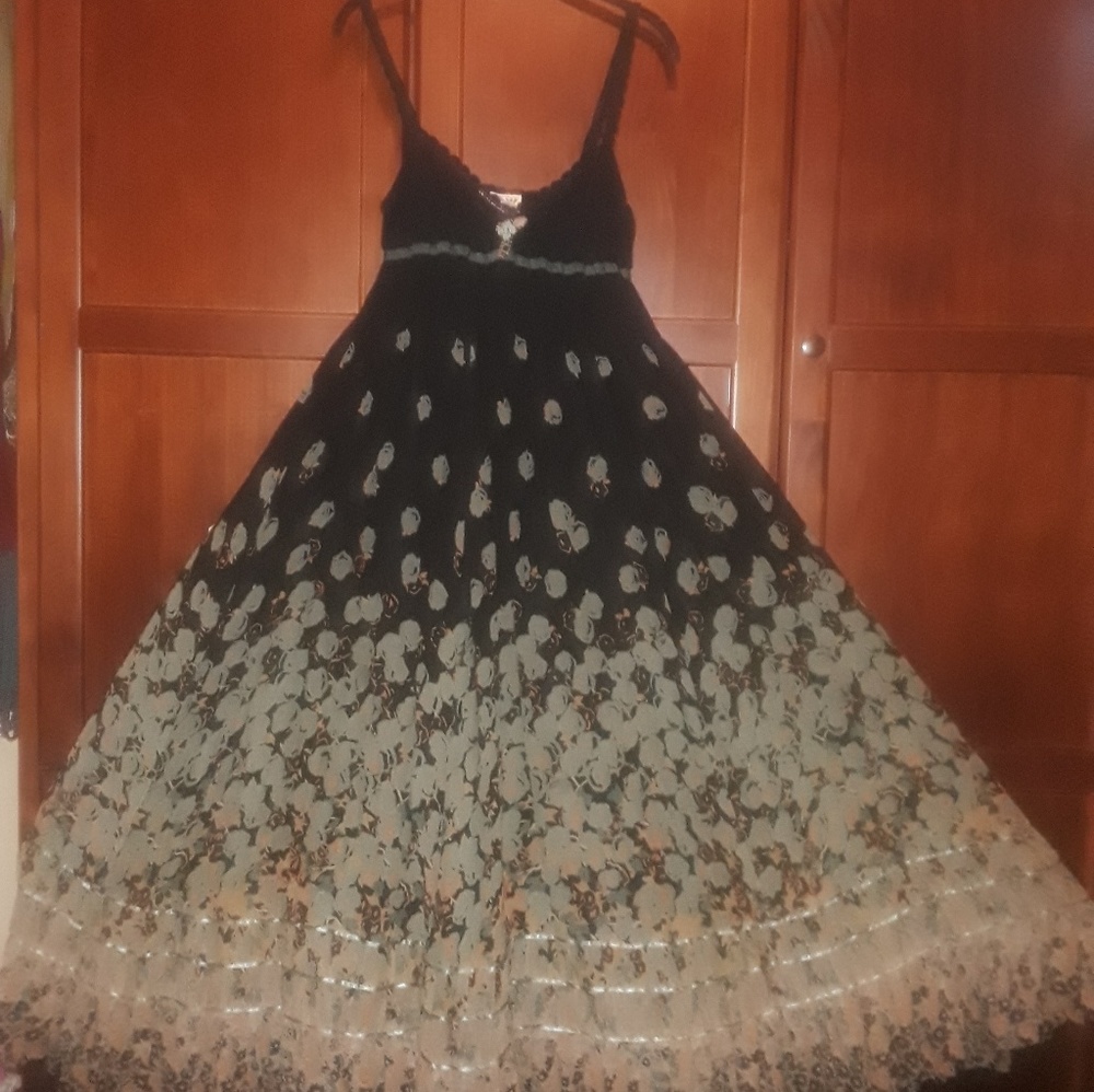 FREE PEOPLE FLORAL MAXI DRESS WITH RIBBON ACCENTS